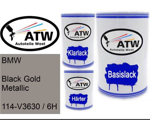 BMW, Black Gold Metallic, 114-V3630 / 6H: 500ml Lackdose + 500ml Klarlack + 250ml Härter - Set, von ATW Autoteile West.